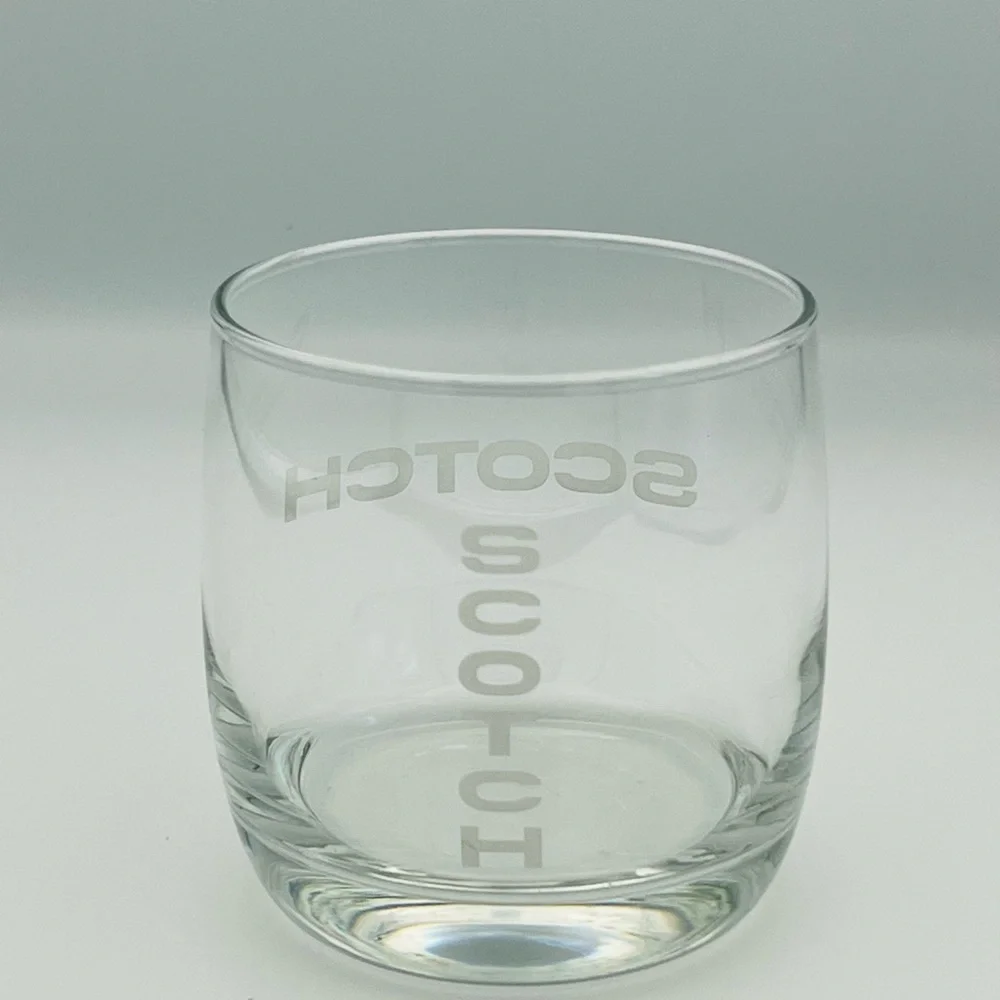SCOTCH Etched Rocks Glass Clear Lowball Whiskey Tumbler‎ 3.5 Inch Barware